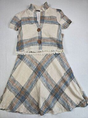 Plaid 16 XL100% Cotton Sleeveless Dress & Cropped Button-Up Shirt Top Set